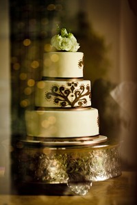 white chocolate wedding cake with gold